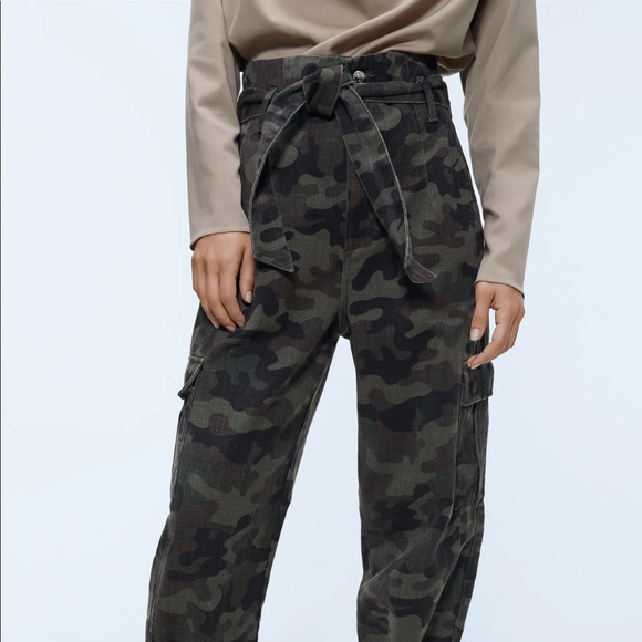 ZARA CAMO PAPER BAG PANTS - Picture 5 of 5